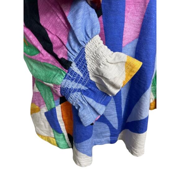 Chico’s Womens Tropical Block Print 3/4 Balloon Sleeve Top Size 1/Medium Travel - Picture 4 of 10